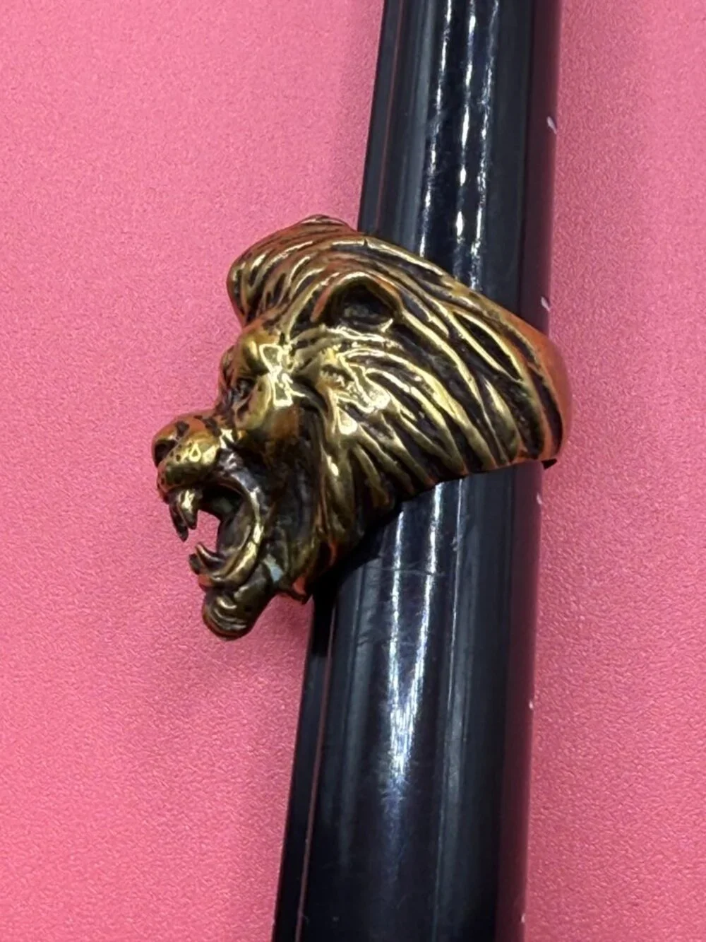 Huge Vintage Artist Made Solid Bronze Lion Head Ring